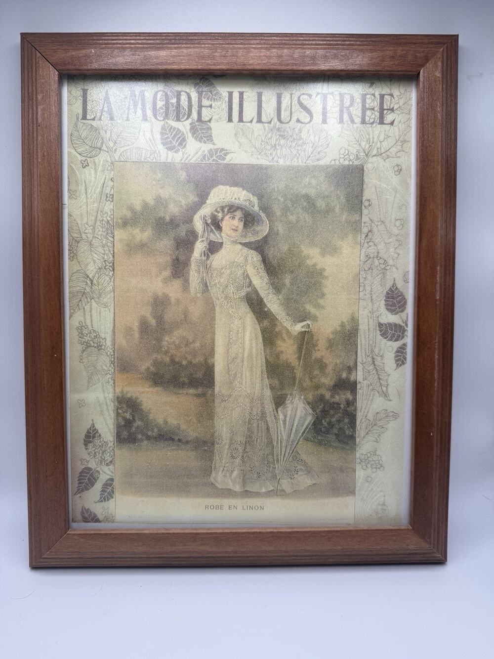 La Mode Illustree Wood Framed Matted Print Robe En Linon French 12.75" x 10 "